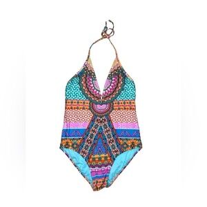 Laundry by Shelli Segal Medallion Halter One Piece Swimsuit Set Large